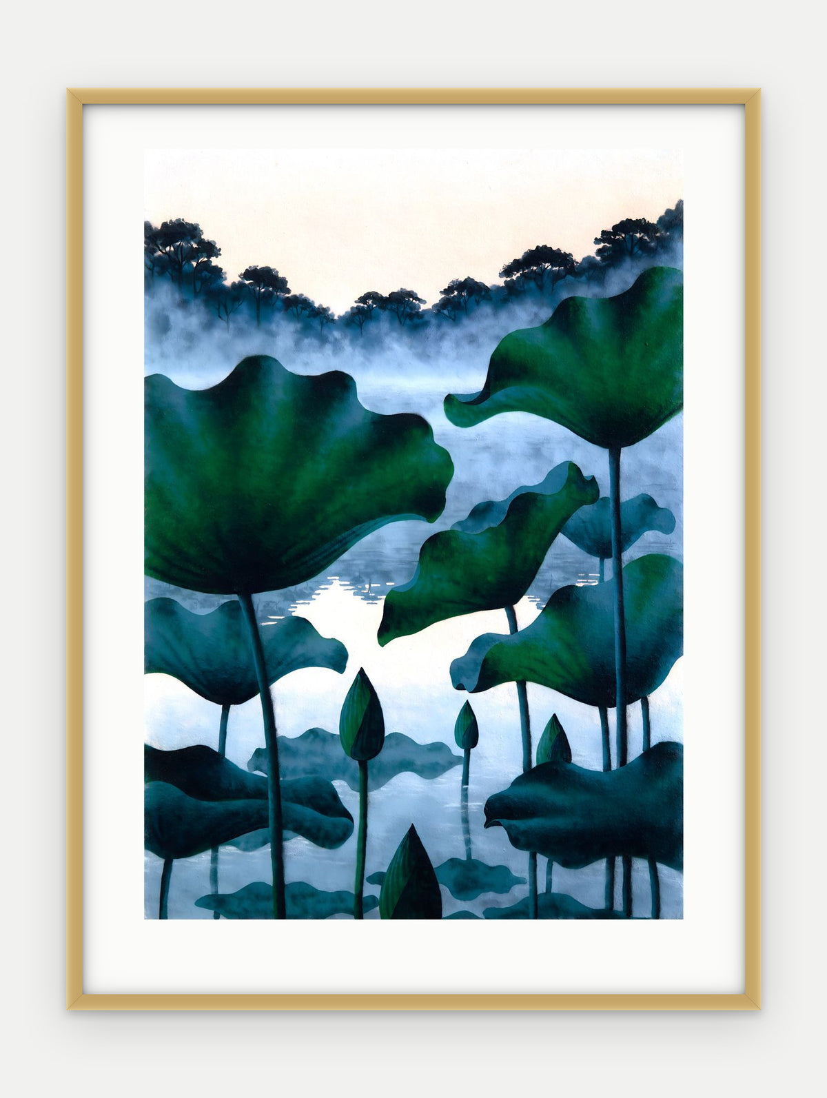 Plakat Lotosy w ramie, oprawa: aluminium złote, z passe-partout, format 30 × 40 cm