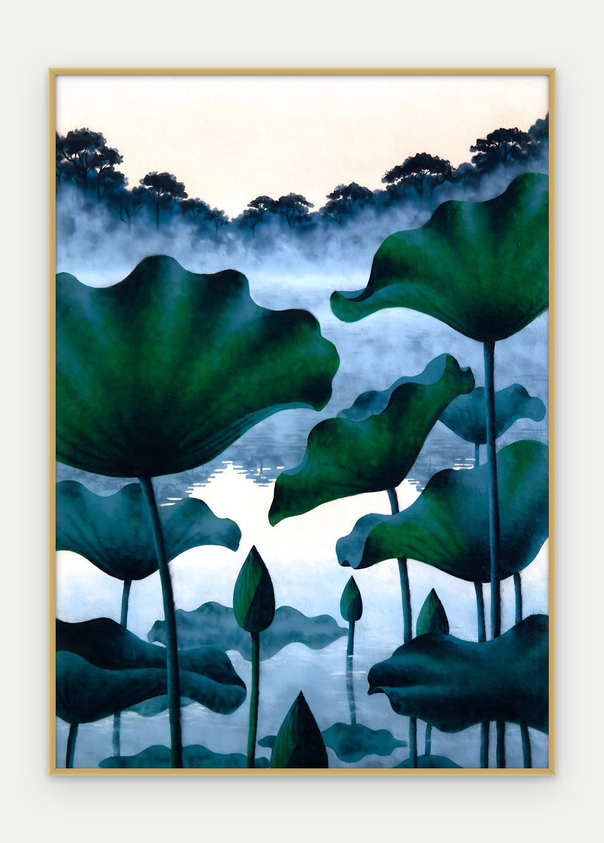 Plakat Lotosy w ramie, oprawa: aluminium złote, format 50 × 70 cm