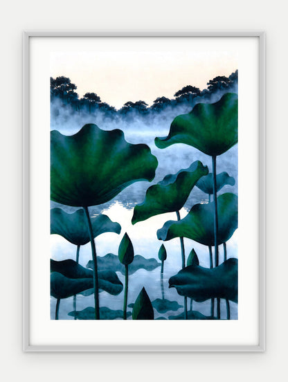 Plakat Lotosy w ramie, oprawa: aluminium srebrne, z passe-partout, format 30 × 40 cm