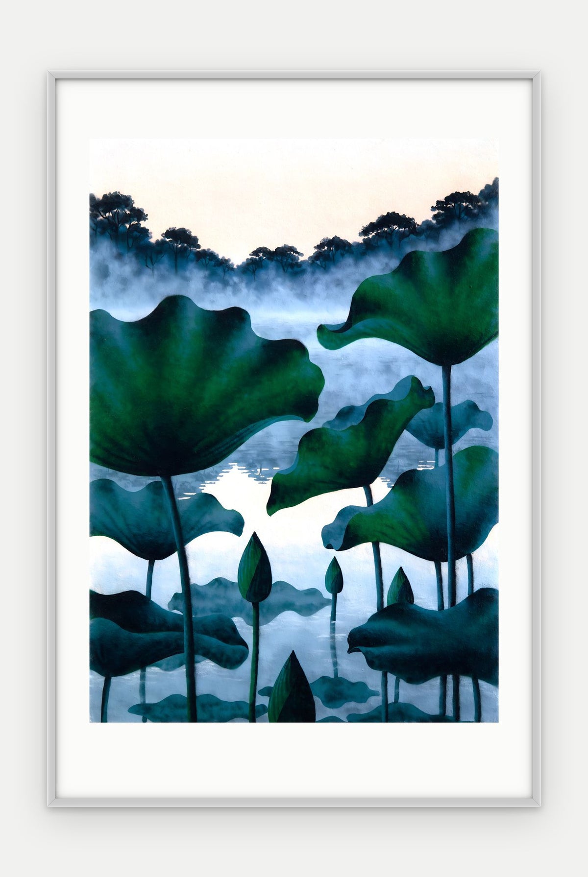 Plakat Lotosy w ramie, oprawa: aluminium srebrne, z passe-partout, format 40 × 60 cm