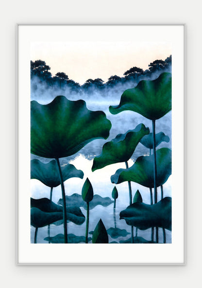 Plakat Lotosy w ramie, oprawa: aluminium srebrne, z passe-partout, format 70 × 100 cm