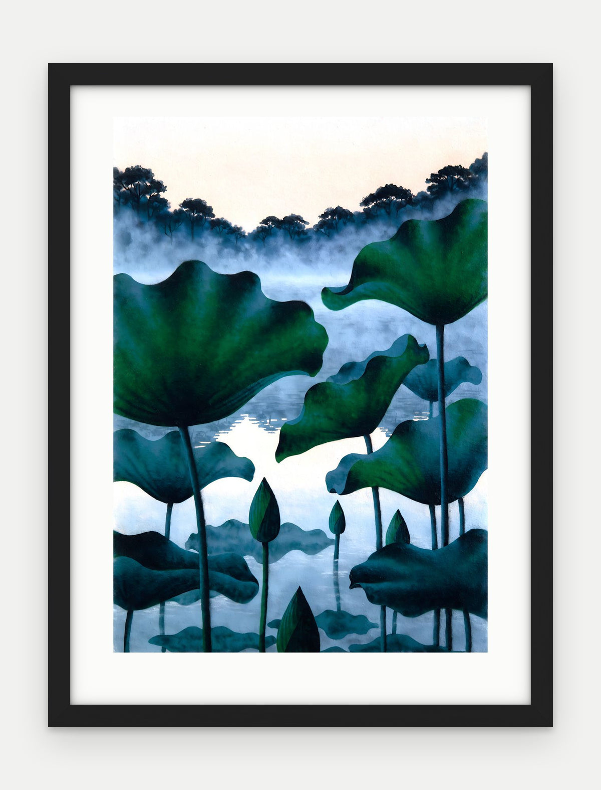 Plakat Lotosy w ramie, oprawa: drewno czarne, z passe-partout, format 30 × 40 cm