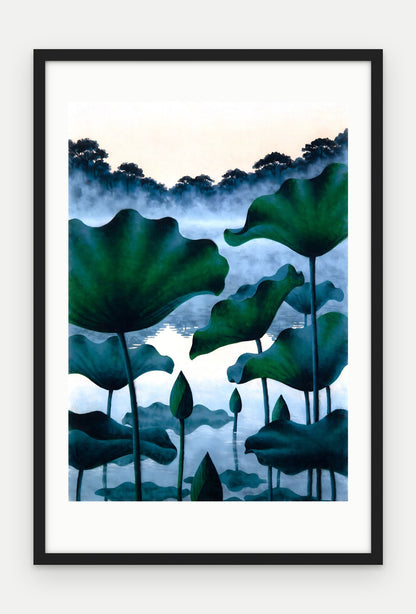 Plakat Lotosy w ramie, oprawa: drewno czarne, z passe-partout, format 40 × 60 cm