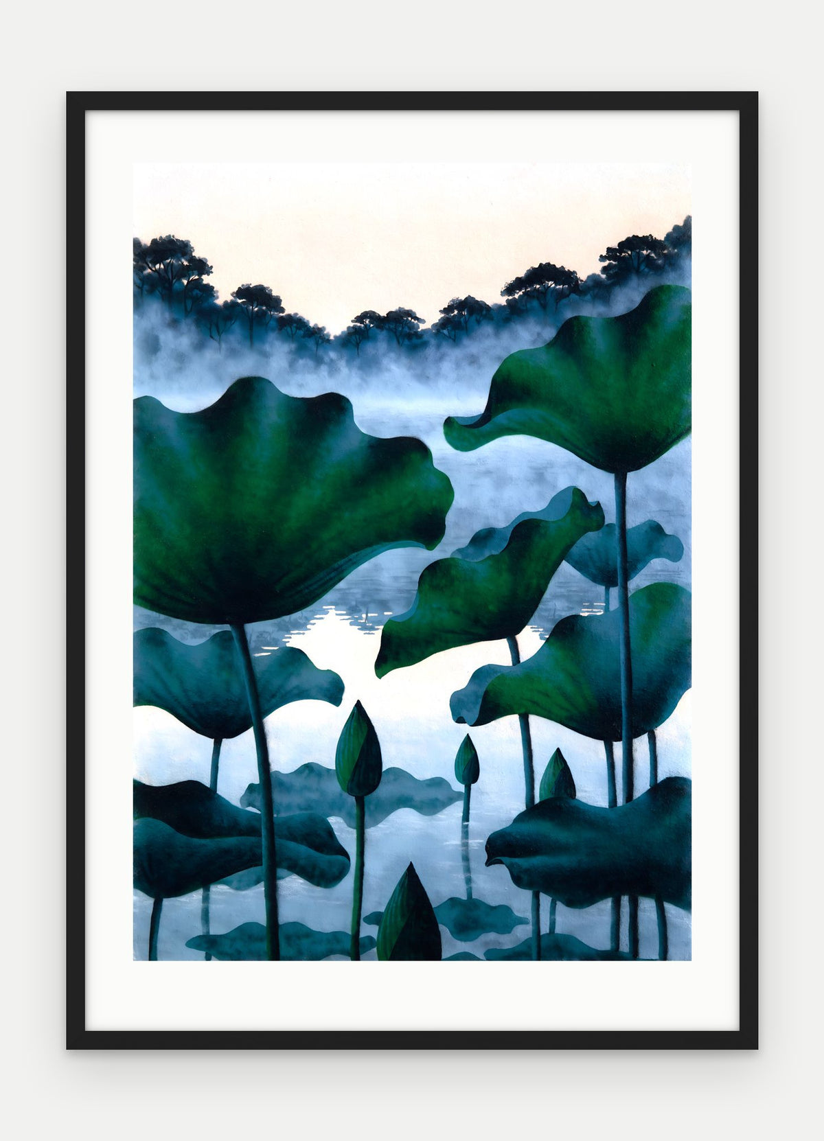 Plakat Lotosy w ramie, oprawa: drewno czarne, z passe-partout, format 50 × 70 cm