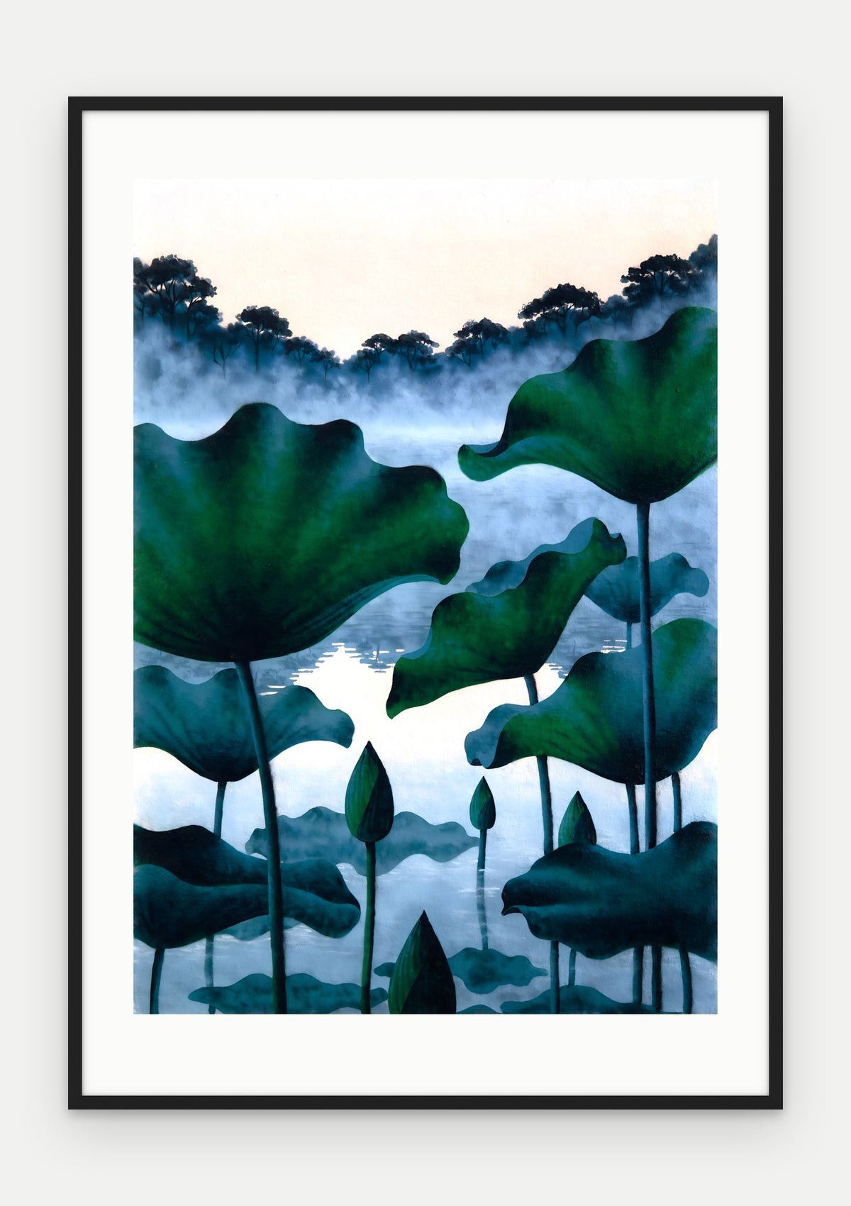 Plakat Lotosy w ramie, oprawa: drewno czarne, z passe-partout, format 70 × 100 cm