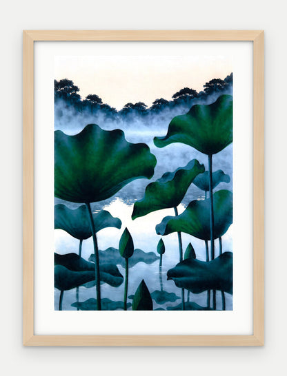 Plakat Lotosy w ramie, oprawa: drewno naturalne, z passe-partout, format 30 × 40 cm