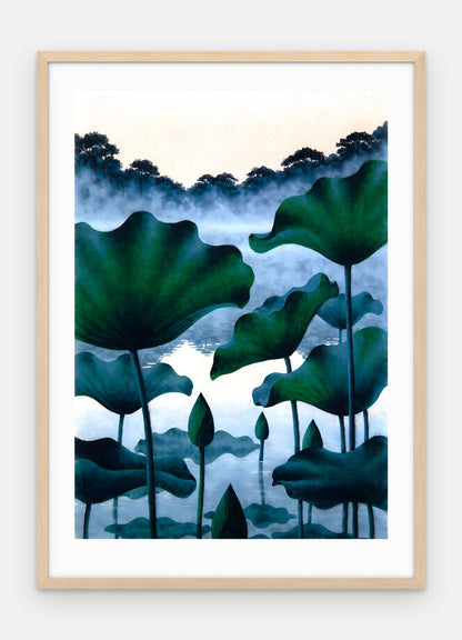 Plakat Lotosy w ramie, oprawa: drewno naturalne, z passe-partout, format 50 × 70 cm