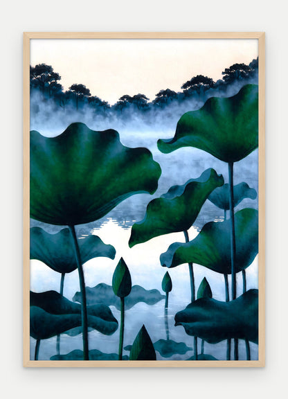 Plakat Lotosy w ramie, oprawa: drewno naturalne, format 50 × 70 cm
