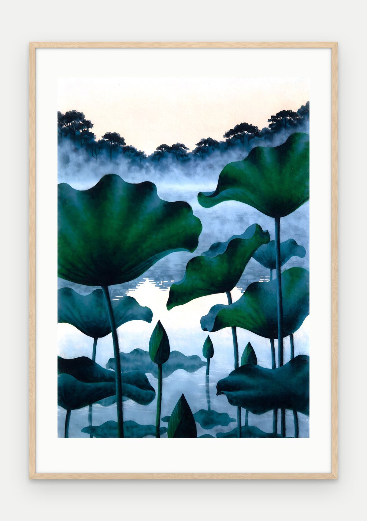 Plakat Lotosy w ramie, oprawa: drewno naturalne, z passe-partout, format 70 × 100 cm