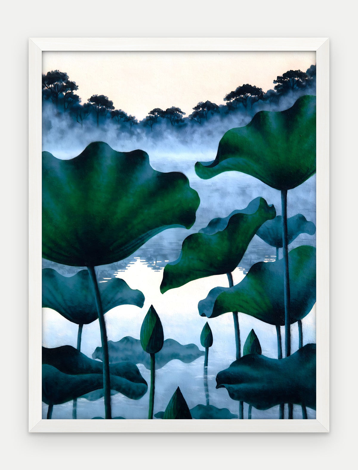 Plakat Lotosy w ramie, oprawa: drewno białe, format 30 × 40 cm
