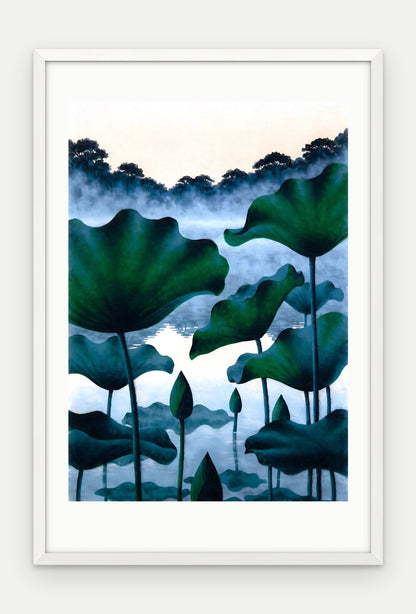 Plakat Lotosy w ramie, oprawa: drewno białe, z passe-partout, format 40 × 60 cm