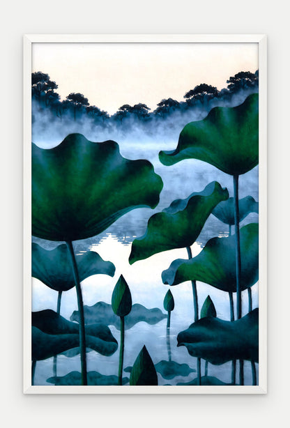 Plakat Lotosy w ramie, oprawa: drewno białe, format 40 × 60 cm