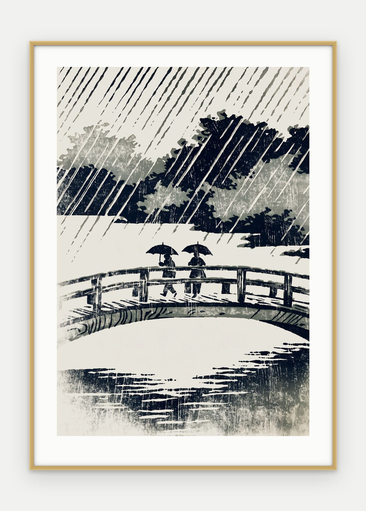 Plakat Most w ramie, oprawa: aluminium złote, z passe-partout, format 50 × 70 cm