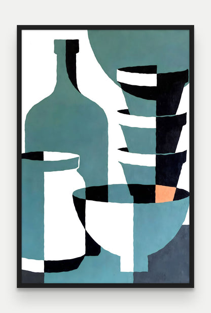 Obraz na płótnie Naczynia w ramie, oprawa: drewno czarne, format 80 × 120 cm