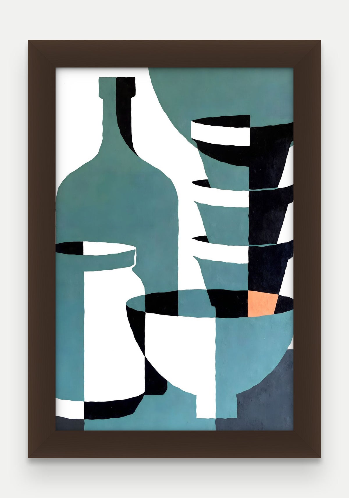 Obraz na płótnie Naczynia w ramie, oprawa: drewno brązowe, format 20 × 30 cm