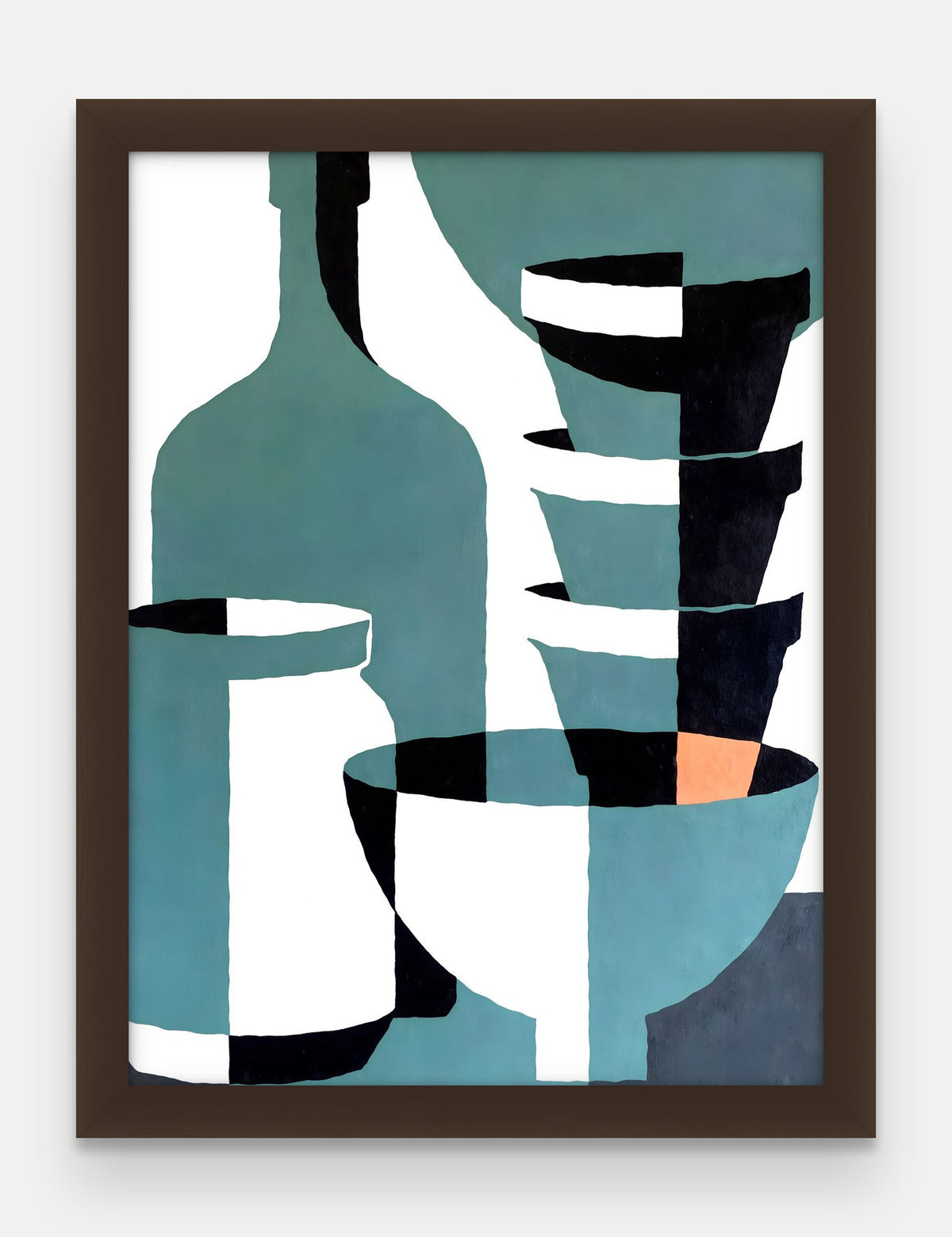 Obraz na płótnie Naczynia w ramie, oprawa: drewno brązowe, format 30 × 40 cm