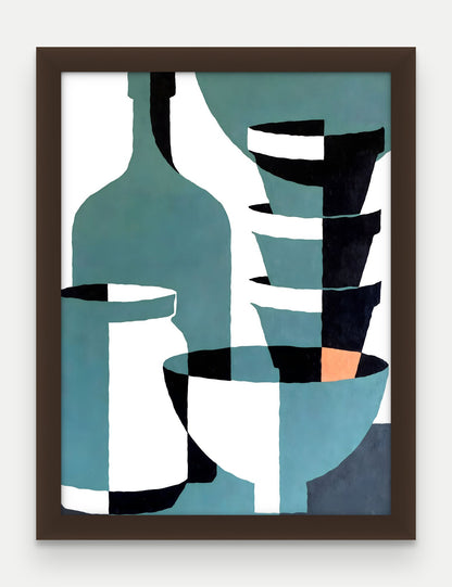 Obraz na płótnie Naczynia w ramie, oprawa: drewno brązowe, format 30 × 40 cm