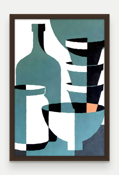 Obraz na płótnie Naczynia w ramie, oprawa: drewno brązowe, format 40 × 60 cm