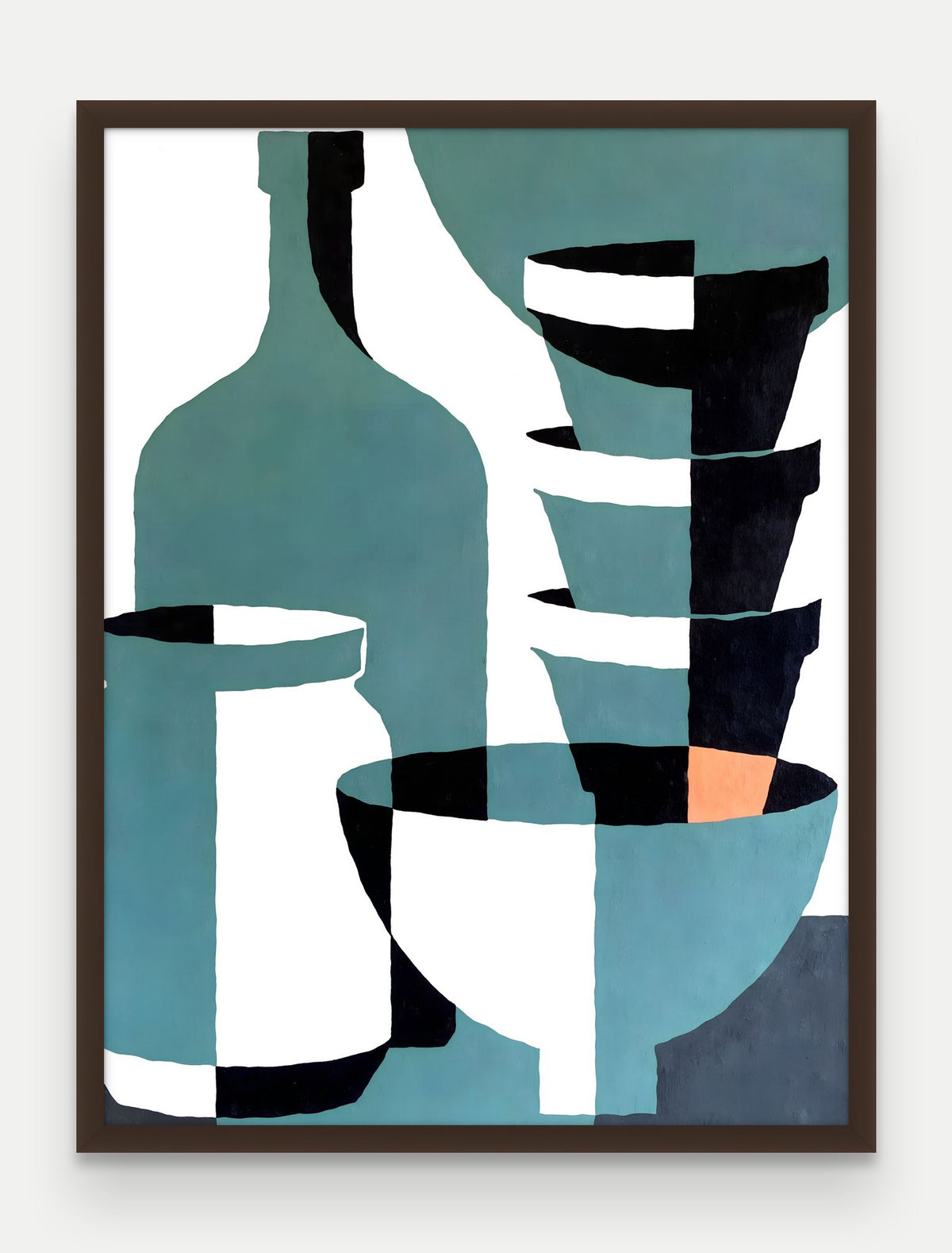 Obraz na płótnie Naczynia w ramie, oprawa: drewno brązowe, format 60 × 80 cm