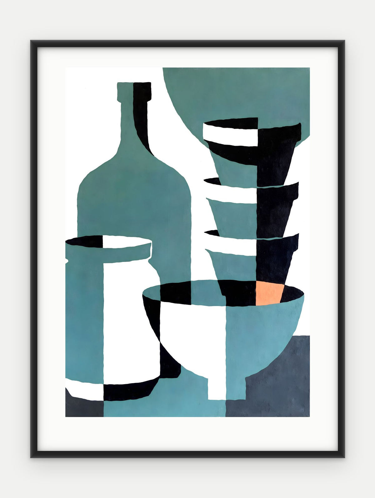 Plakat Naczynia w ramie, oprawa: aluminium czarne, z passe-partout, format 30 × 40 cm