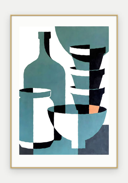 Plakat Naczynia w ramie, oprawa: aluminium złote, z passe-partout, format 70 × 100 cm