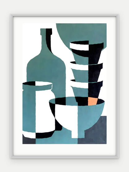Plakat Naczynia w ramie, oprawa: aluminium srebrne, z passe-partout, format 30 × 40 cm