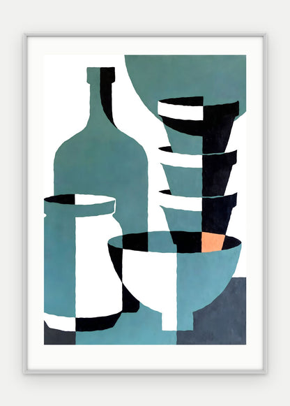 Plakat Naczynia w ramie, oprawa: aluminium srebrne, z passe-partout, format 50 × 70 cm