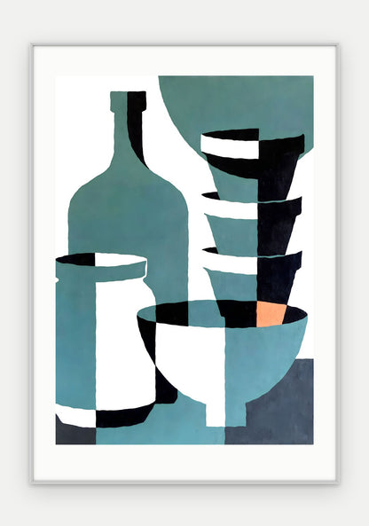 Plakat Naczynia w ramie, oprawa: aluminium srebrne, z passe-partout, format 70 × 100 cm