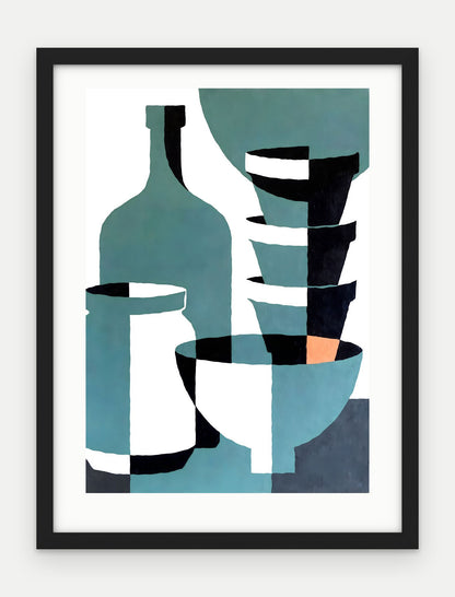 Plakat Naczynia w ramie, oprawa: drewno czarne, z passe-partout, format 30 × 40 cm