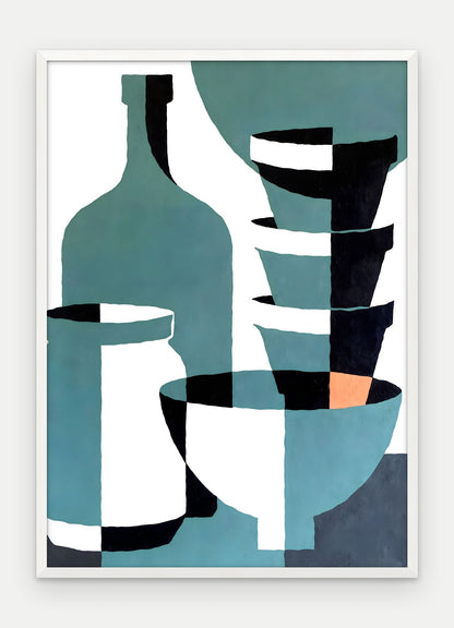 Plakat Naczynia w ramie, oprawa: drewno białe, format 50 × 70 cm