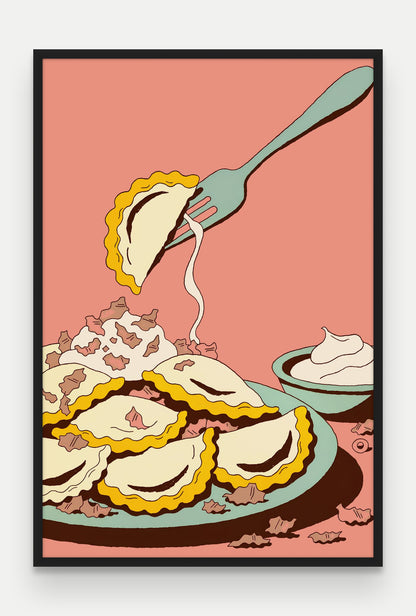 Obraz na płótnie Pierogi w ramie, oprawa: drewno czarne, format 80 × 120 cm