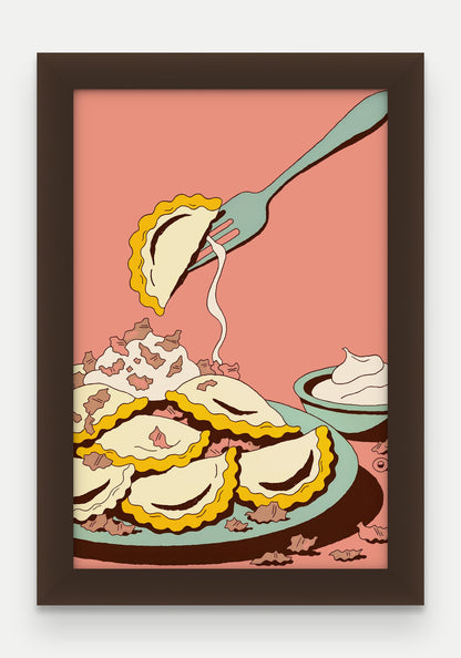 Obraz na płótnie Pierogi w ramie, oprawa: drewno brązowe, format 20 × 30 cm