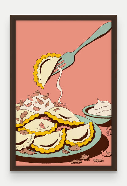 Obraz na płótnie Pierogi w ramie, oprawa: drewno brązowe, format 40 × 60 cm