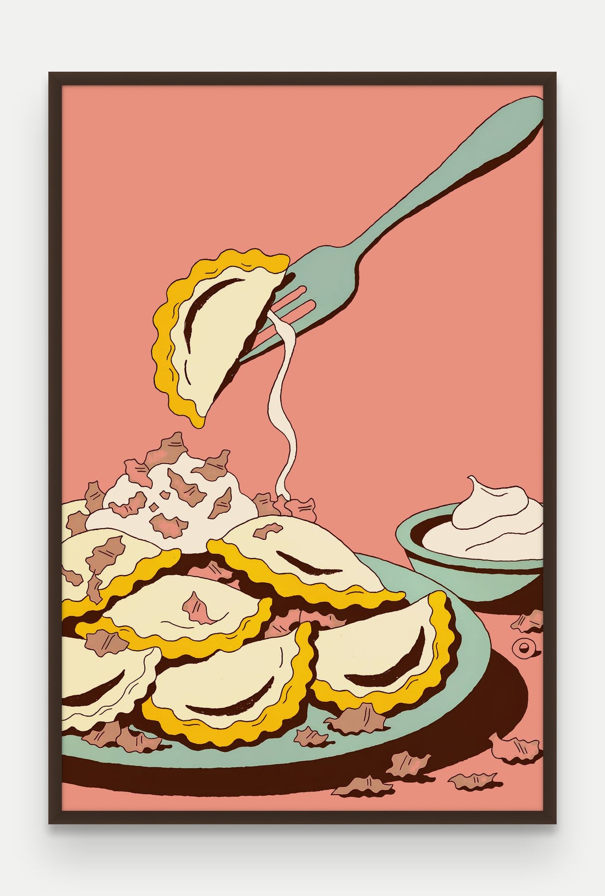 Obraz na płótnie Pierogi w ramie, oprawa: drewno brązowe, format 80 × 120 cm