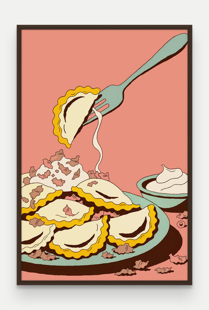Obraz na płótnie Pierogi w ramie, oprawa: drewno brązowe, format 80 × 120 cm