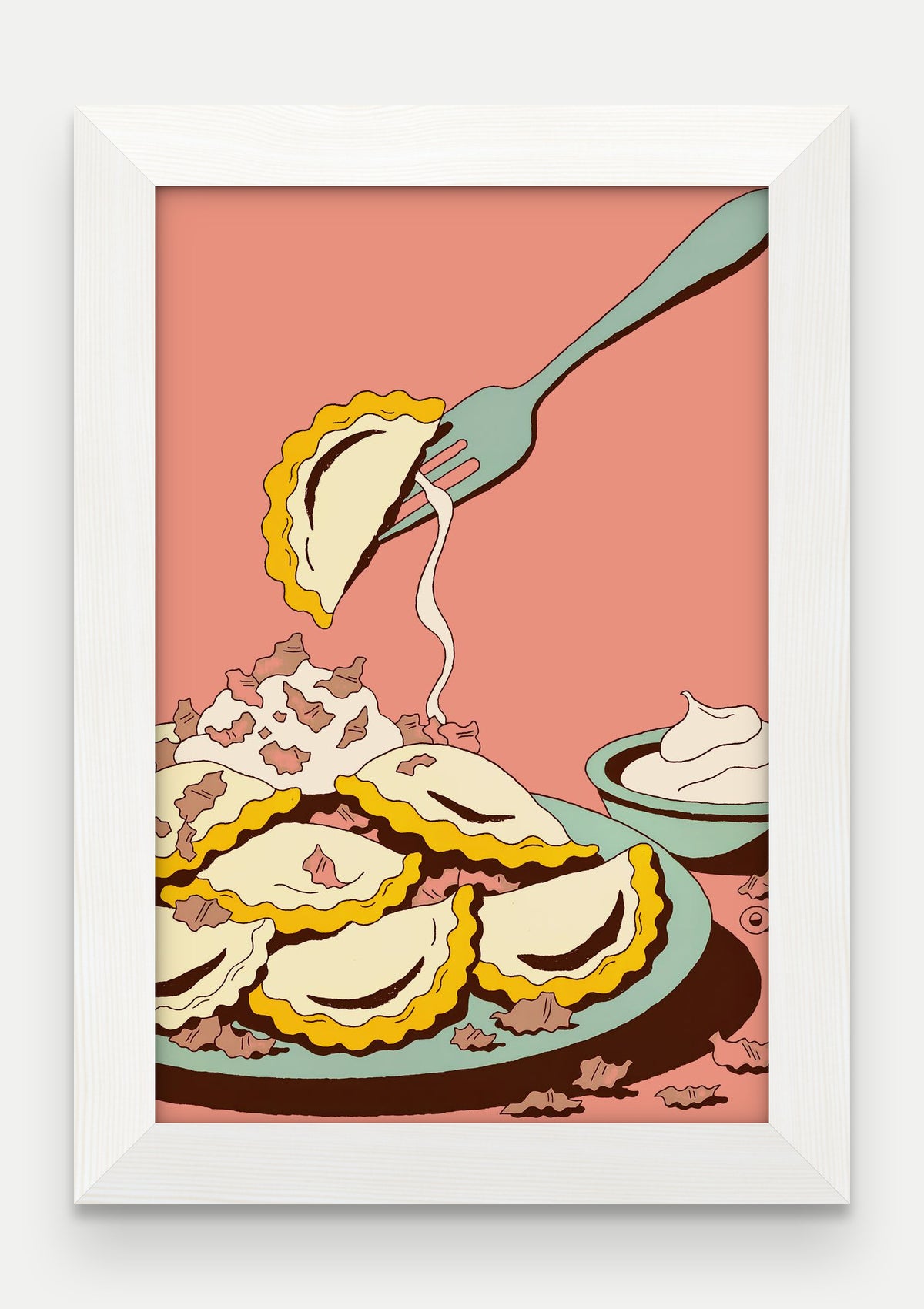 Obraz na płótnie Pierogi w ramie, oprawa: drewno białe, format 20 × 30 cm