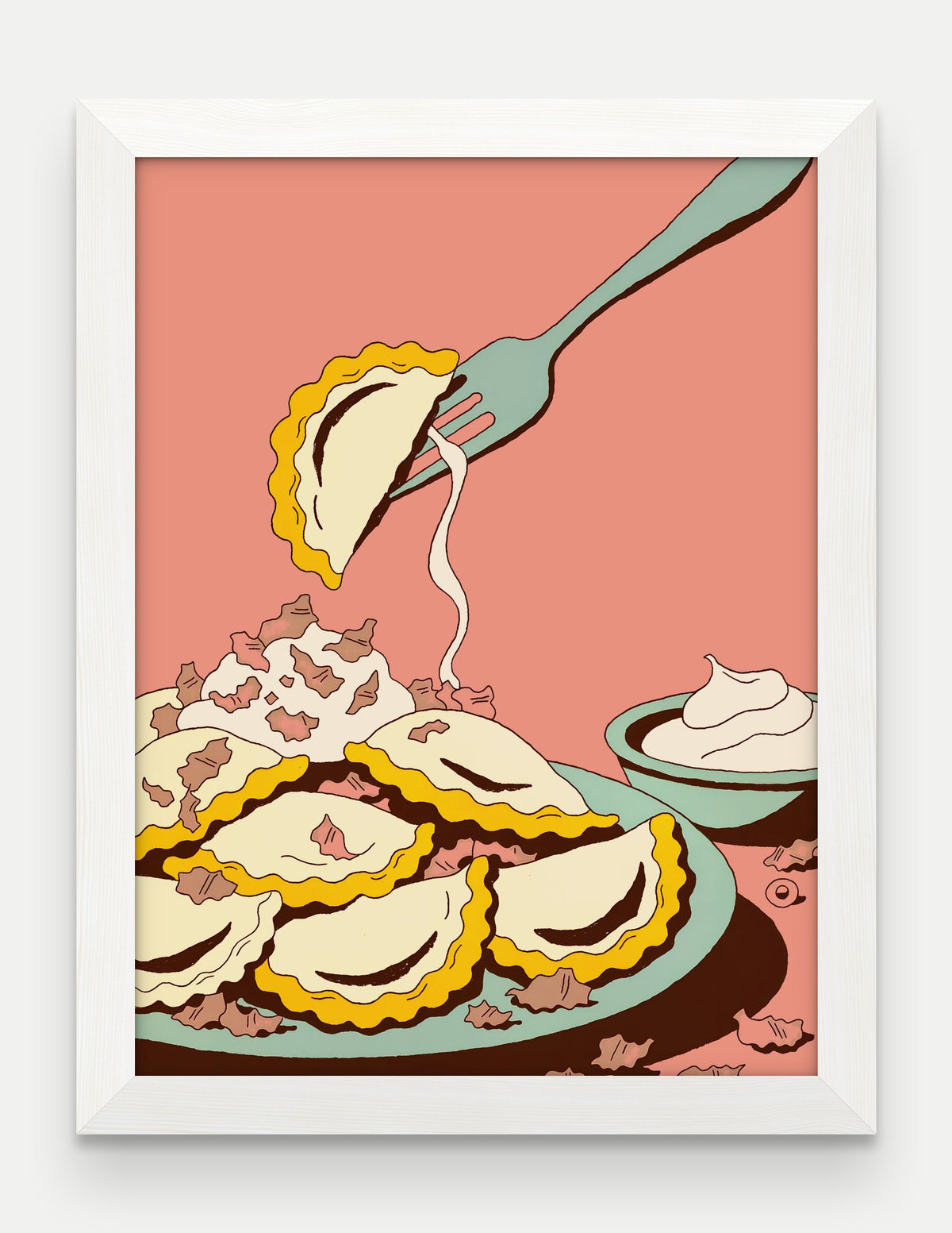 Obraz na płótnie Pierogi w ramie, oprawa: drewno białe, format 30 × 40 cm