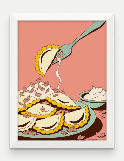 Obraz na płótnie Pierogi w ramie, oprawa: drewno białe, format 30 × 40 cm