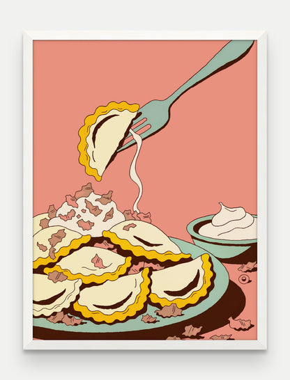 Obraz na płótnie Pierogi w ramie, oprawa: drewno białe, format 60 × 80 cm