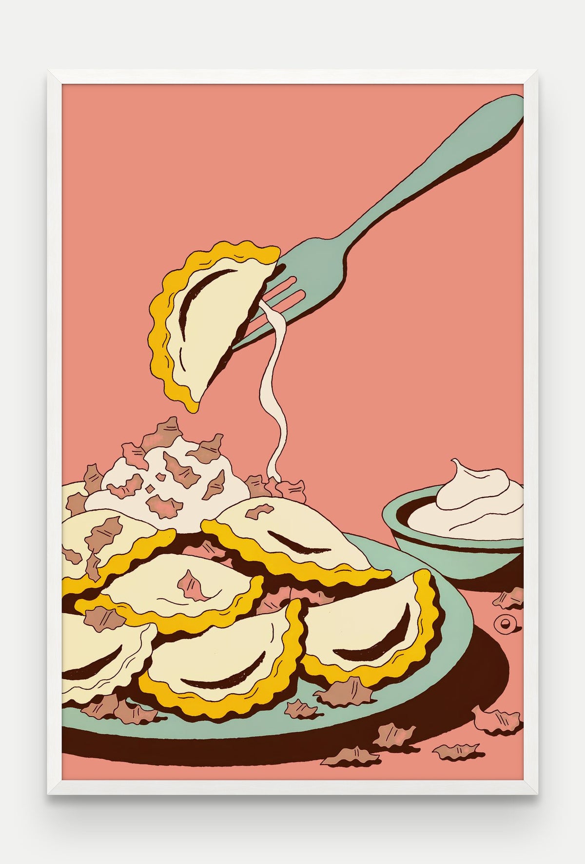 Obraz na płótnie Pierogi w ramie, oprawa: drewno białe, format 80 × 120 cm