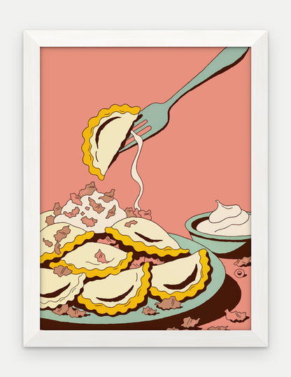 Plakat Pierogi w ramie, oprawa: drewno białe, format 30 × 40 cm