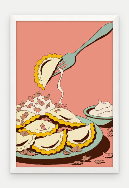 Plakat Pierogi w ramie, oprawa: drewno białe, format 40 × 60 cm