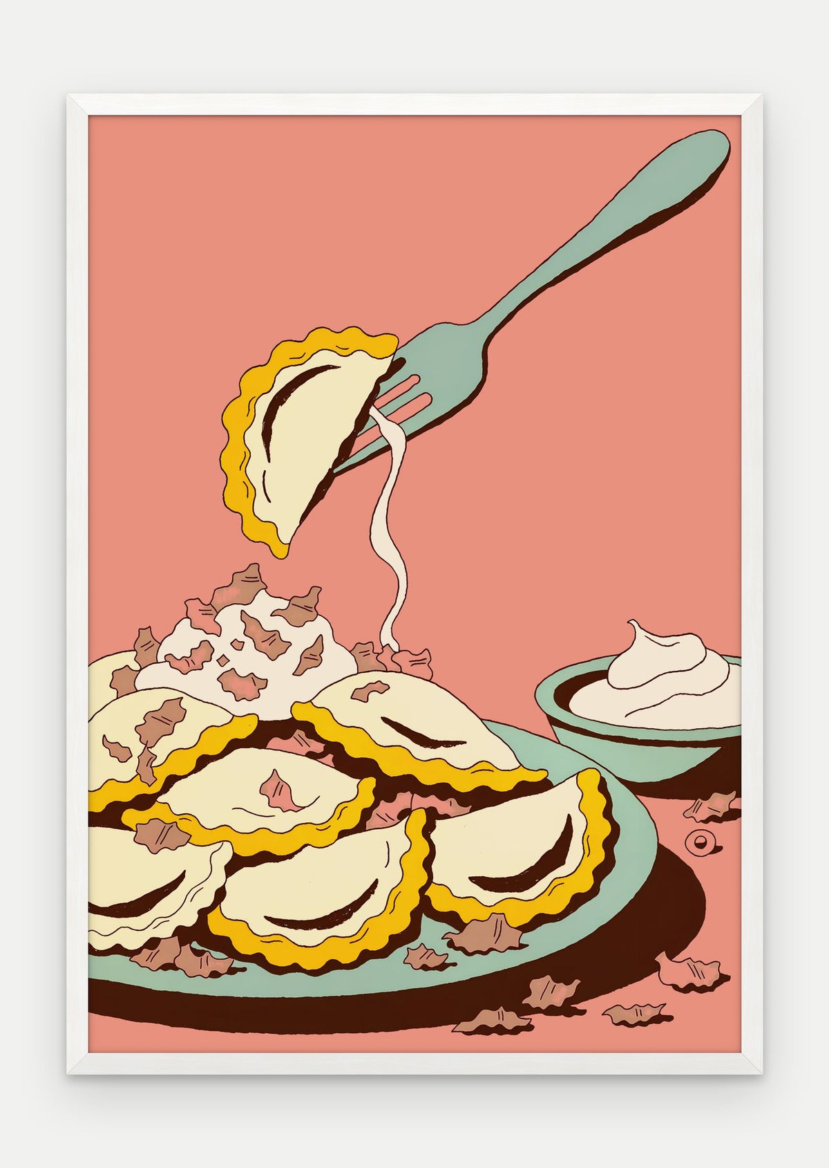 Plakat Pierogi w ramie, oprawa: drewno białe, format 70 × 100 cm