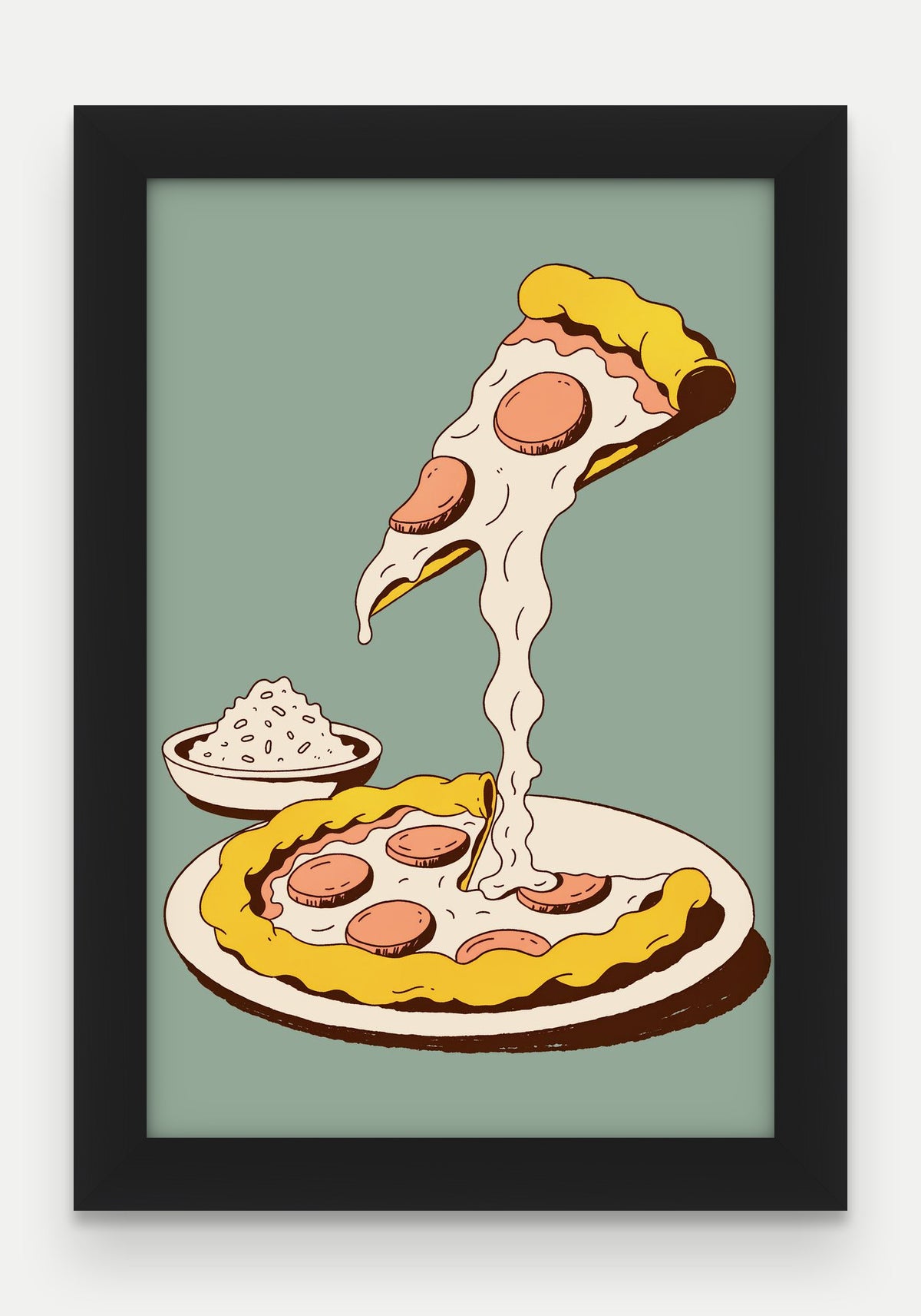 Obraz na płótnie Pizza w ramie, oprawa: drewno czarne, format 20 × 30 cm