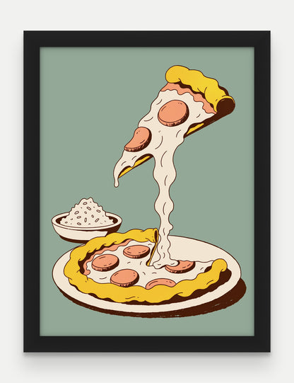 Obraz na płótnie Pizza w ramie, oprawa: drewno czarne, format 30 × 40 cm