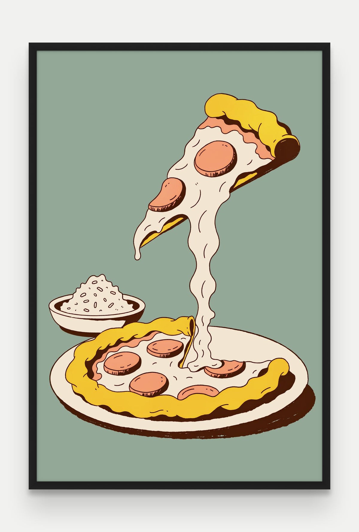 Obraz na płótnie Pizza w ramie, oprawa: drewno czarne, format 80 × 120 cm
