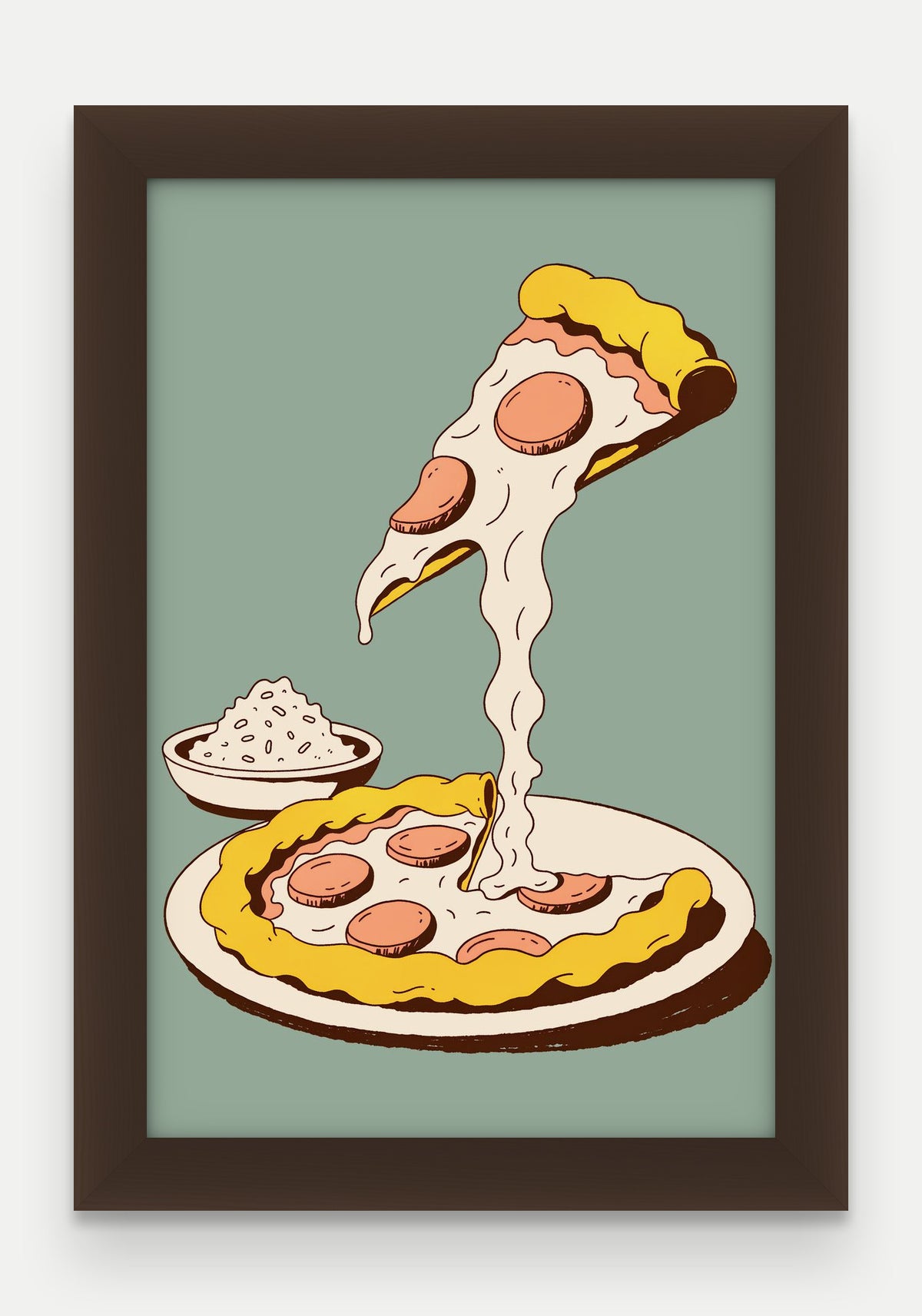 Obraz na płótnie Pizza w ramie, oprawa: drewno brązowe, format 20 × 30 cm