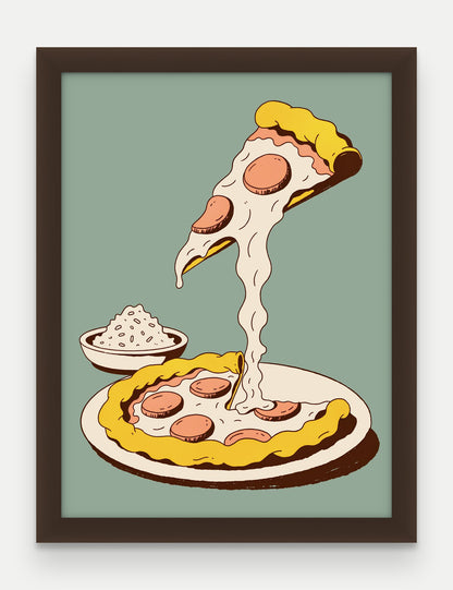 Obraz na płótnie Pizza w ramie, oprawa: drewno brązowe, format 30 × 40 cm