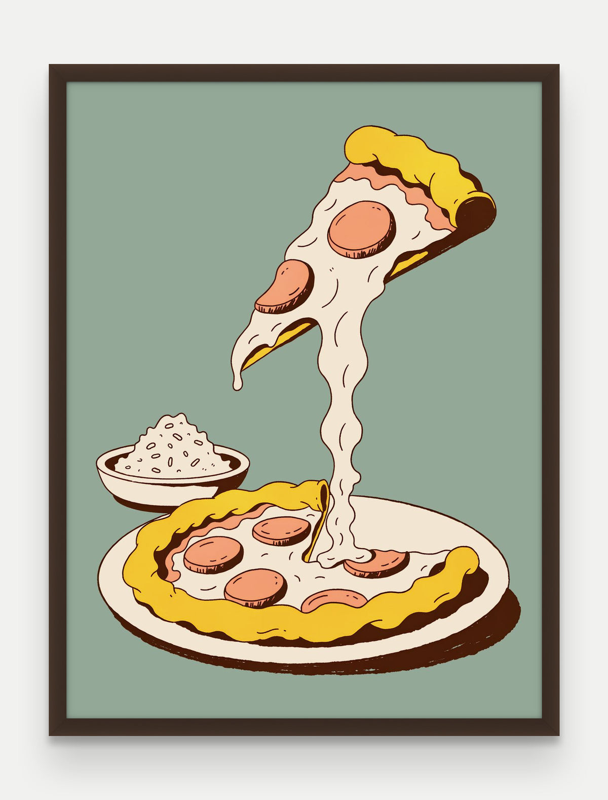 Obraz na płótnie Pizza w ramie, oprawa: drewno brązowe, format 60 × 80 cm