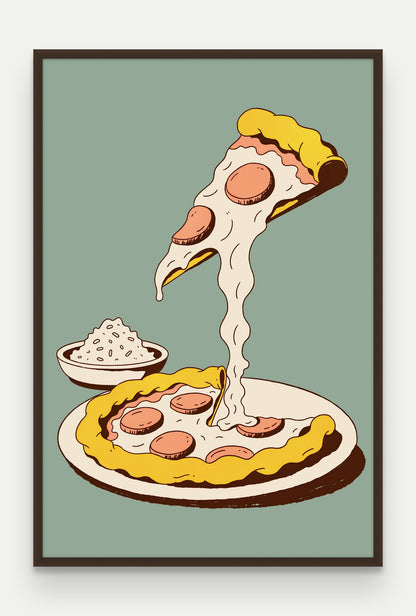 Obraz na płótnie Pizza w ramie, oprawa: drewno brązowe, format 80 × 120 cm